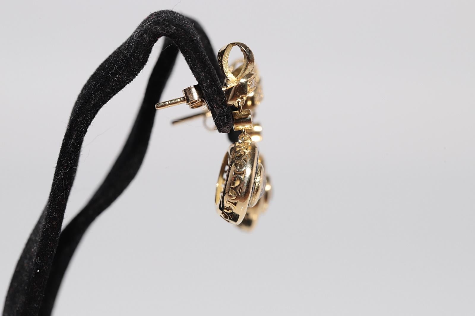 New Made Boucles d'oreilles pendantes en or 18k avec diamant naturel et saphir taillé en calibre Pour femmes en vente