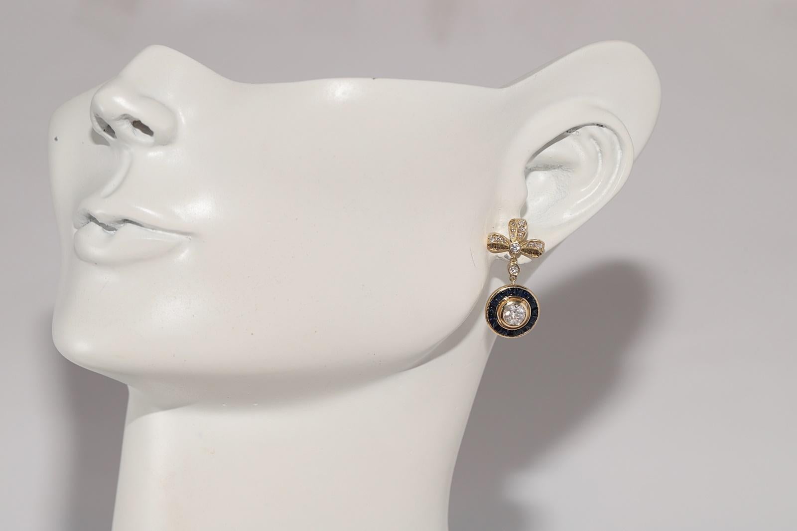 New Made 18k Gold Natural Diamond And Caliber Cut Sapphire Bow Drop Earring im Angebot 1