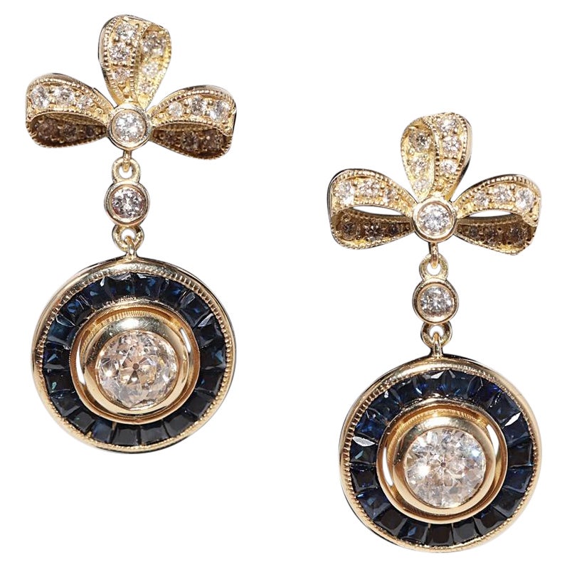 New Made Boucles d
oreilles pendantes en or 18k avec diamant naturel et saphir taillé en calibre