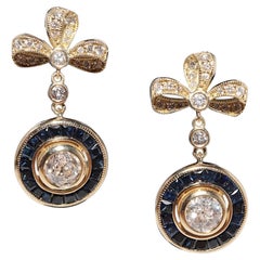 New Made Boucles d
oreilles pendantes en or 18k avec diamant naturel et saphir taillé en calibre