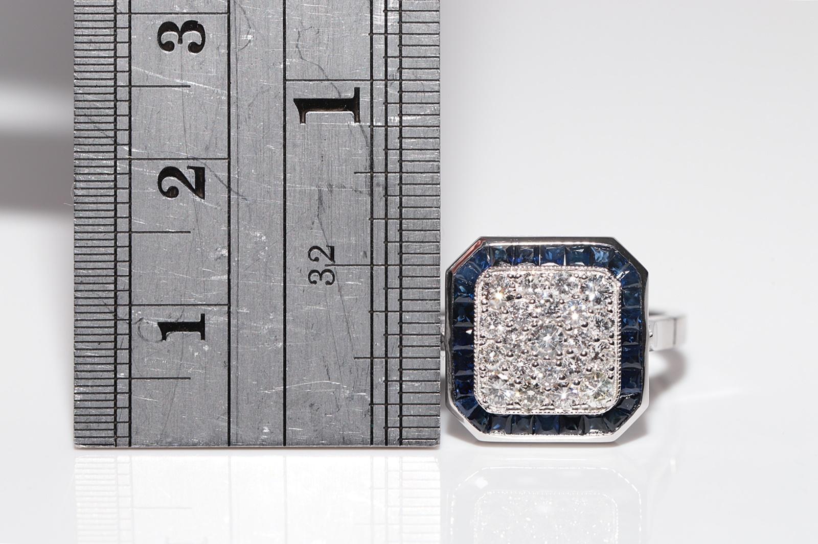 Anillo decorado con diamantes naturales y zafiros talla calibre en oro de 18k de nueva factura en venta 4