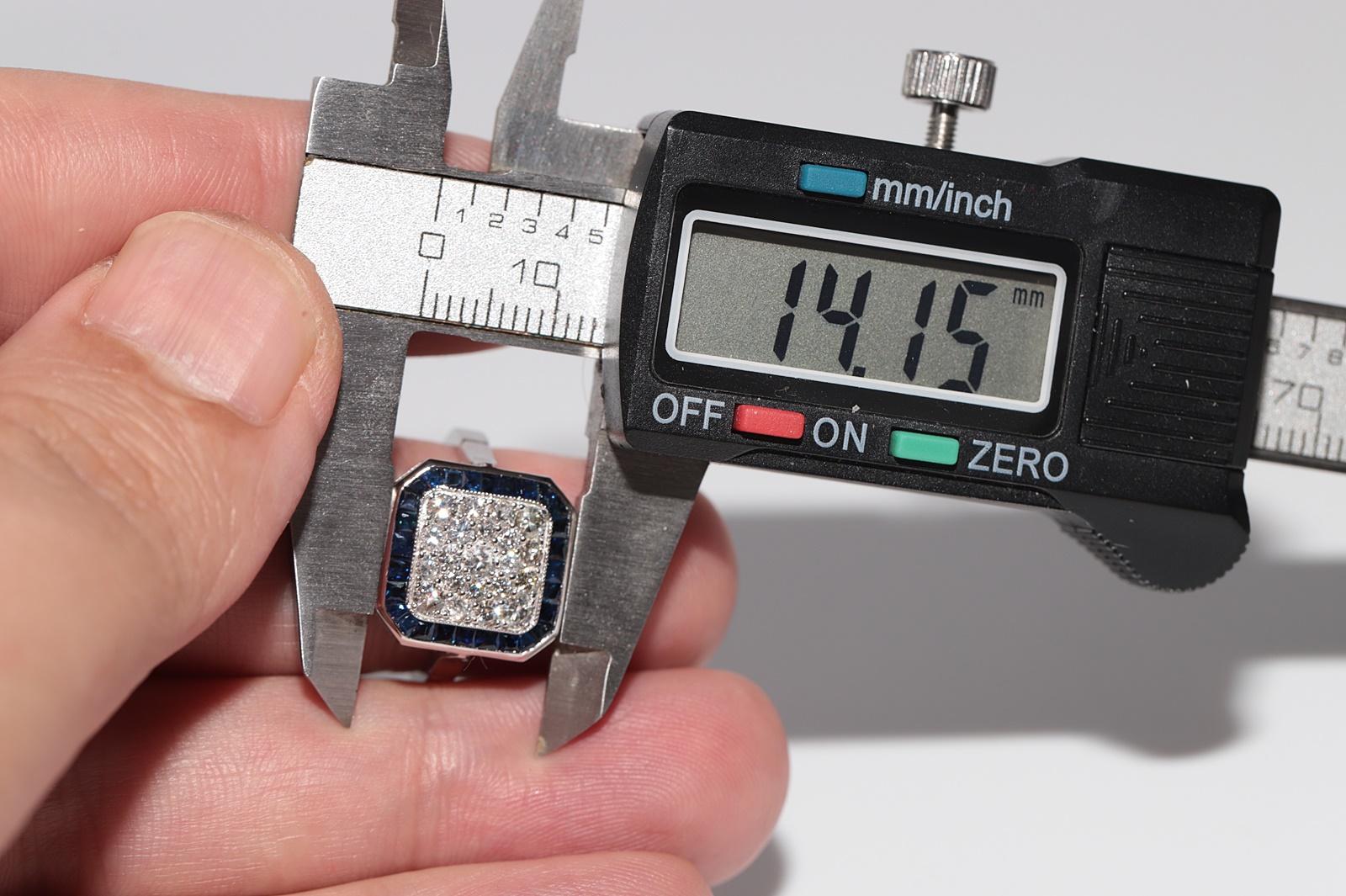 Anillo decorado con diamantes naturales y zafiros talla calibre en oro de 18k de nueva factura en venta 5