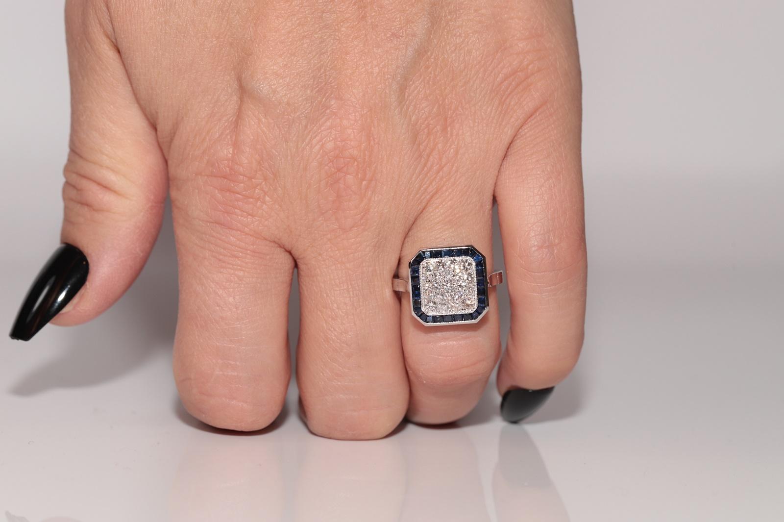 Anillo decorado con diamantes naturales y zafiros talla calibre en oro de 18k de nueva factura en venta 7