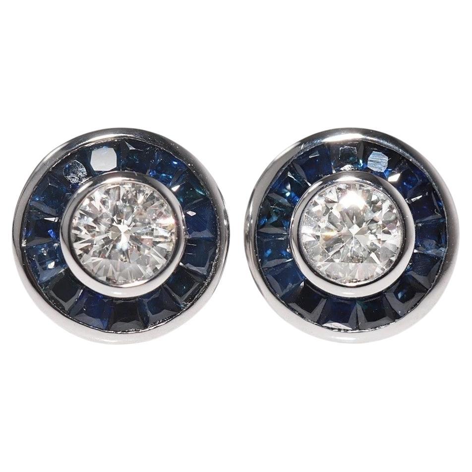 New Made 18k Gold Natural Old Cut Diamond And Sapphire Solitaire Earring