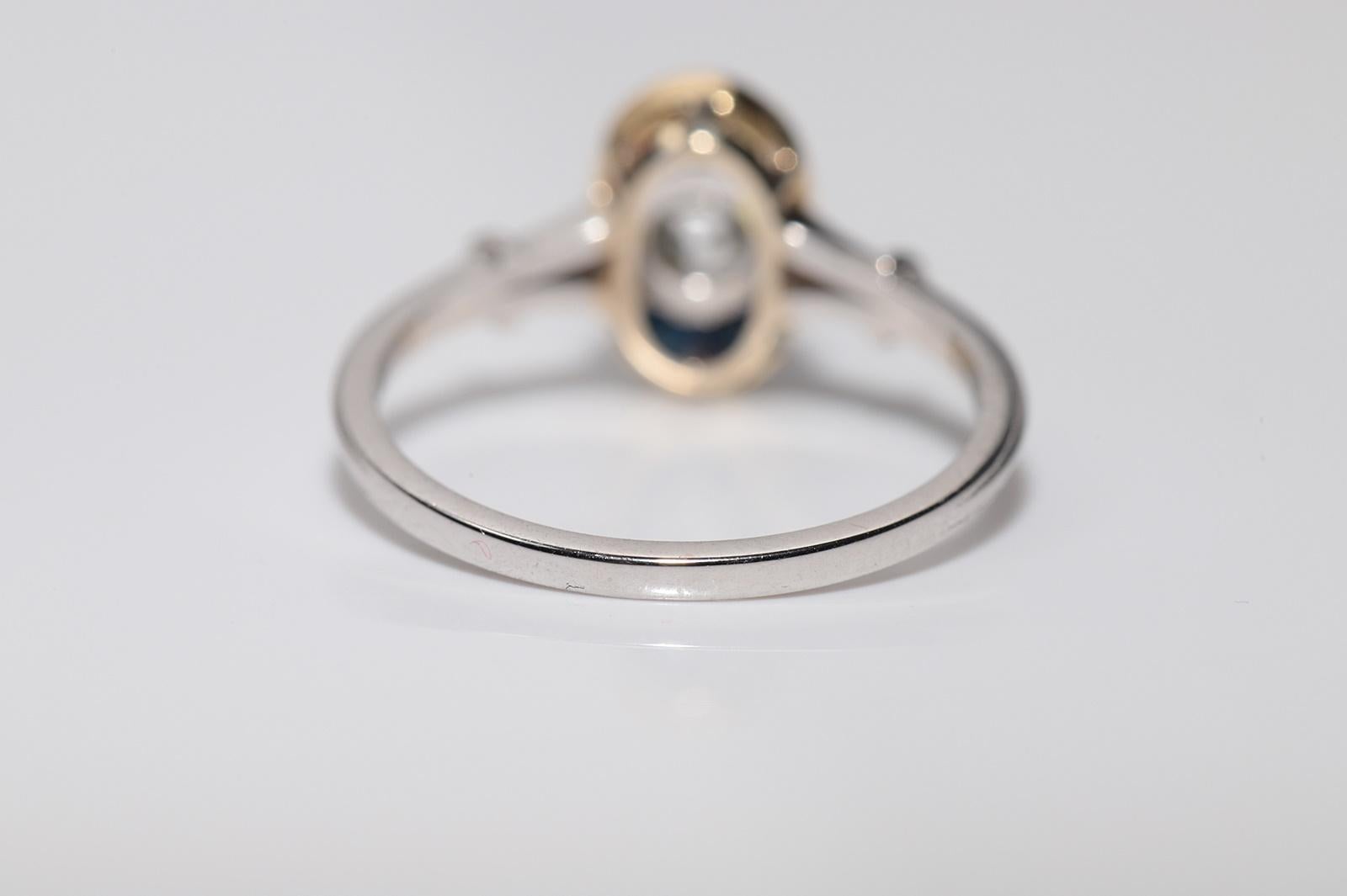 New Made 18k Gold Natural  Diamond And Caliber Cut Sapphire Solitaire Ring For Sale 9