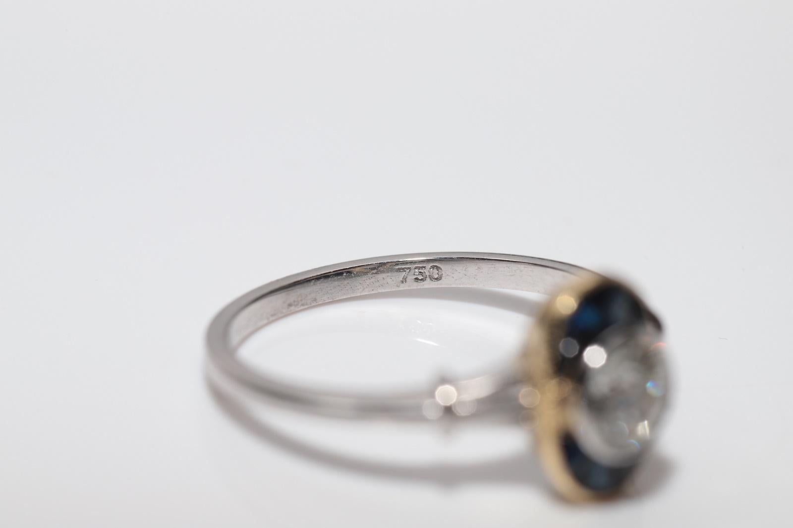 New Made 18k Gold Natural  Diamond And Caliber Cut Sapphire Solitaire Ring For Sale 10