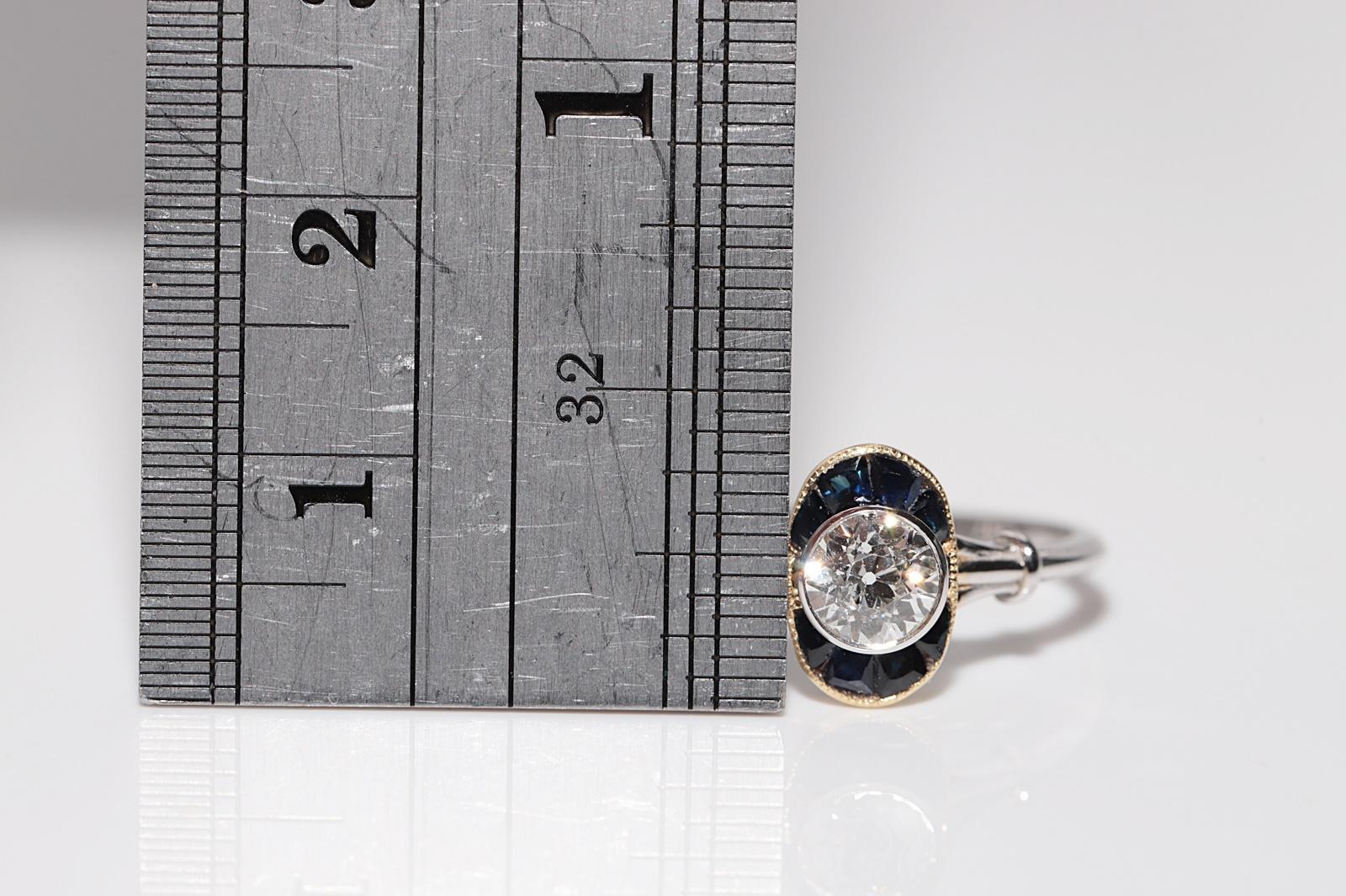 New Made 18k Gold Natural  Diamond And Caliber Cut Sapphire Solitaire Ring For Sale 11