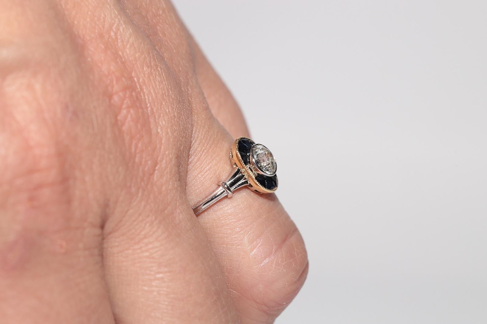 New Made 18k Gold Natural  Diamond And Caliber Cut Sapphire Solitaire Ring In Good Condition For Sale In Fatih/İstanbul, 34