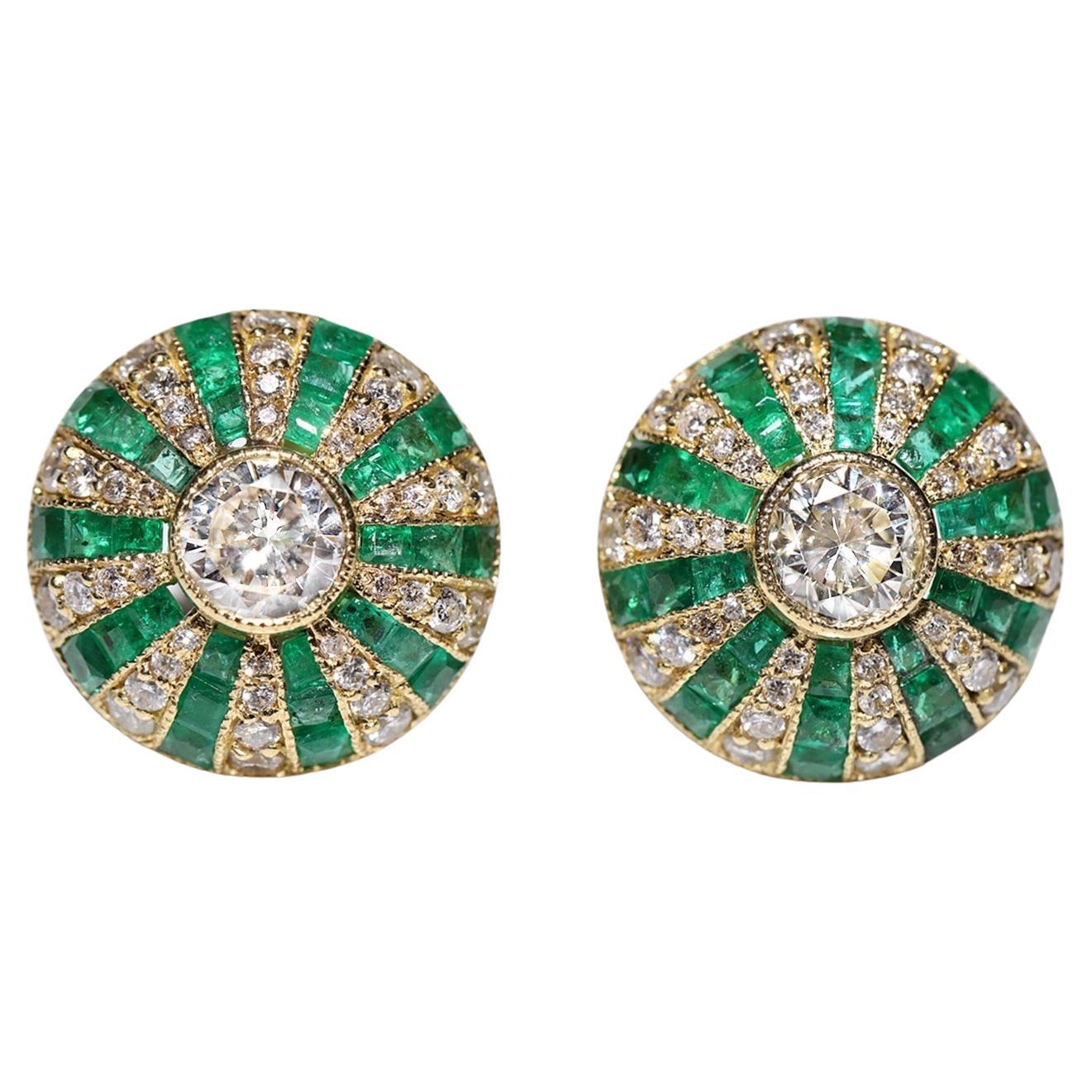 Pendiente Esmeralda Calibre Y Diamante Natural De Oro 18k De Nueva Fabricación en venta