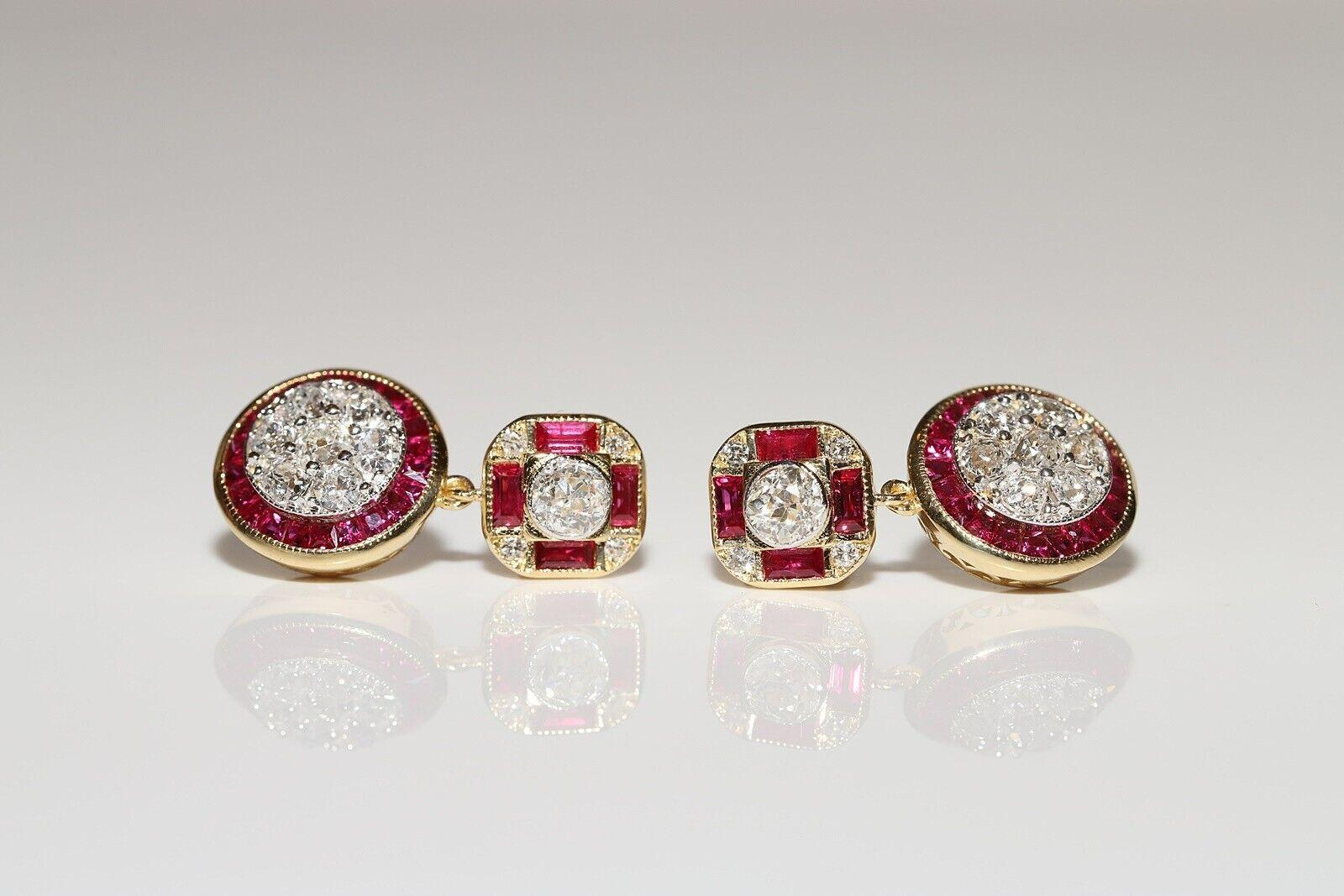 New Made 18k Gold Natural Diamond And Caliber Ruby Decorated Drop Earring For Sale 4