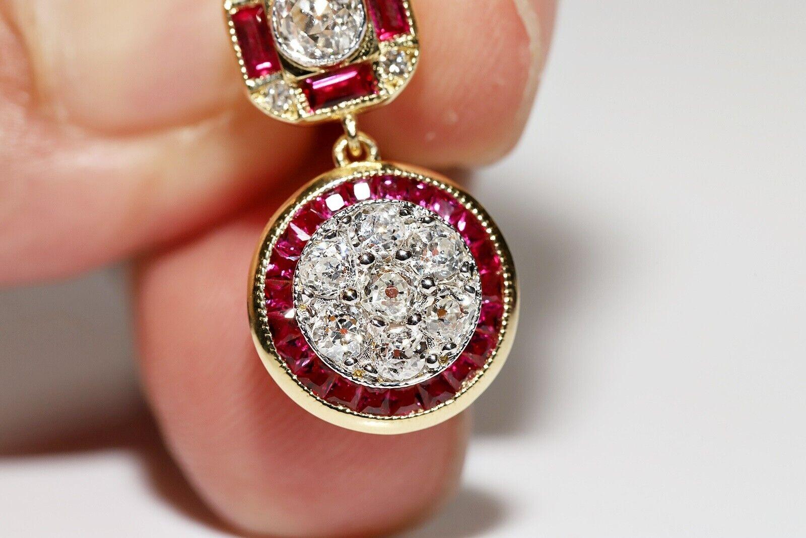 New Made 18k Gold Natural Diamond And Caliber Ruby Decorated Drop Earring For Sale 7