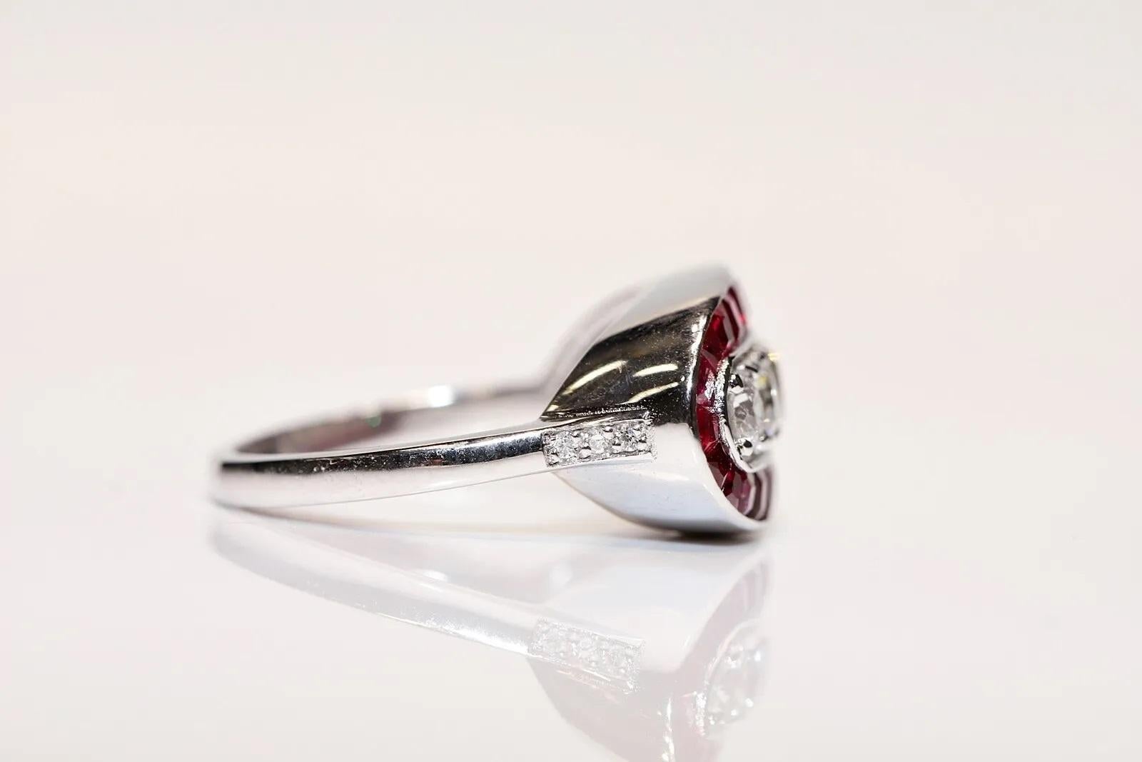 Brilliant Cut New Made 18k Gold Natural Diamond And Caliber Ruby Decorated Ring For Sale