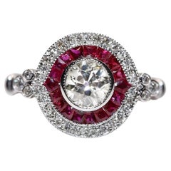 New Made 18k Gold Natural Diamond And Caliber Ruby Decorated Ring