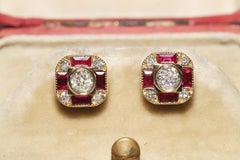 New Made 18k Gold Natural Diamond And Caliber Ruby Decorated Stud Earring
