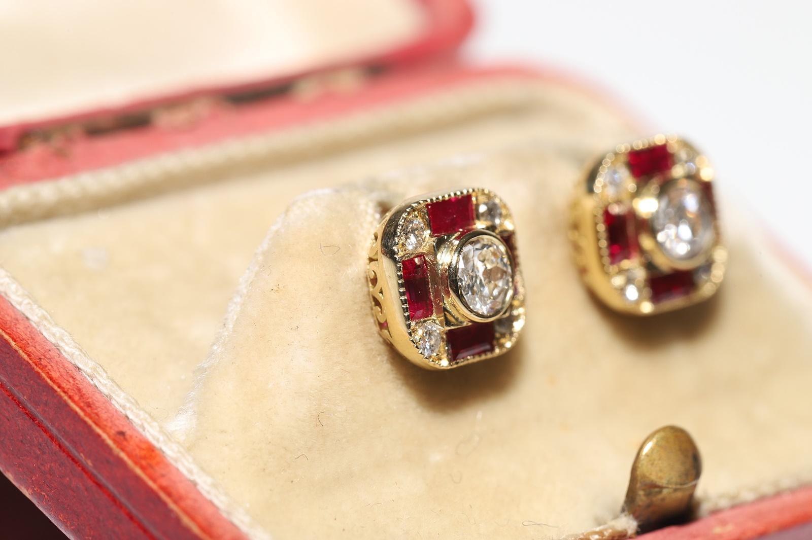 Modern New Made 18k Gold Natural Diamond And Caliber Ruby Decorated Stud Earring For Sale