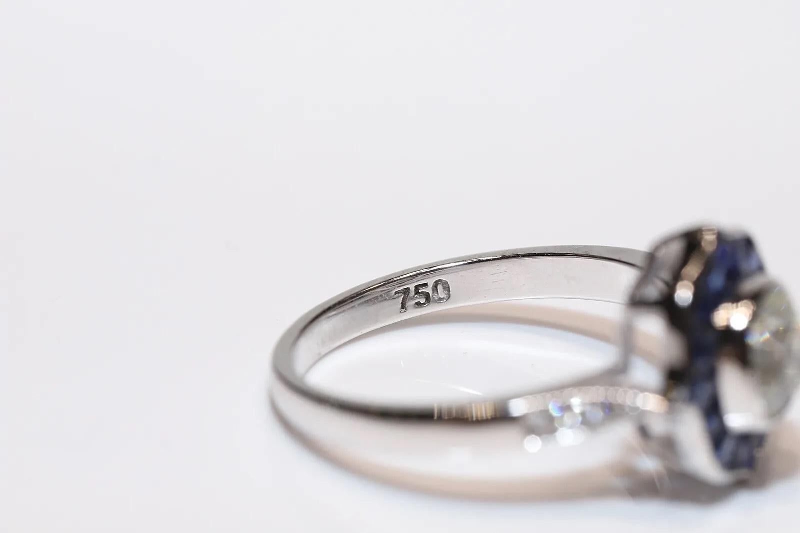 Bague solitaire en or 18 carats de fabrication récente, avec diamant naturel et saphir calibré en vente 1