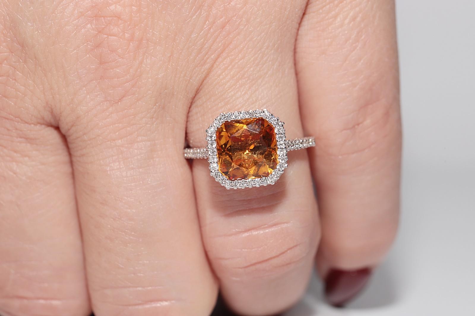 Anillo Decorado con Diamantes Naturales y Citrino en Oro de 18k de Nueva Fabricación en venta 12