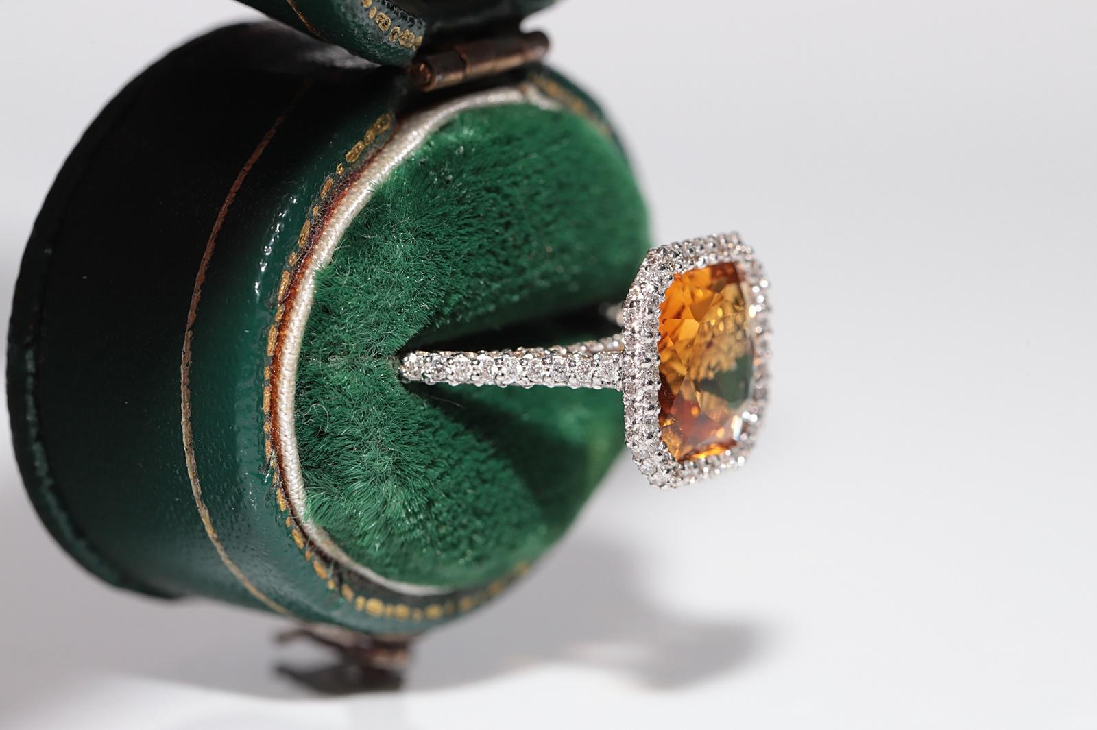 Moderne Bague neuve fabriquée en or 18 carats décorée de diamants naturels et de citrine en vente