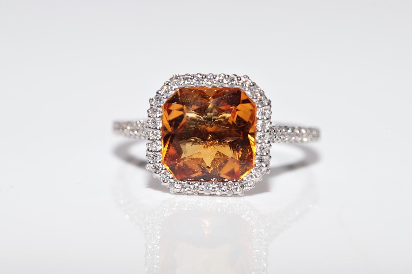 Taille brillant Bague neuve fabriquée en or 18 carats décorée de diamants naturels et de citrine en vente