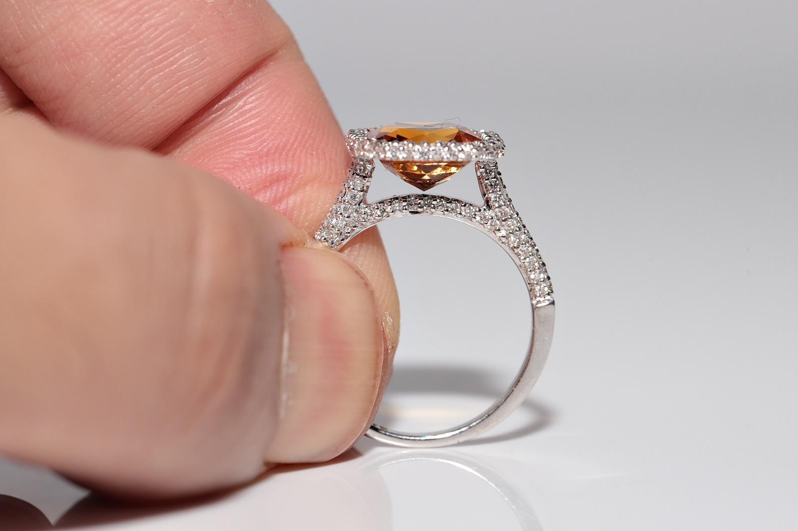 Bague neuve fabriquée en or 18 carats décorée de diamants naturels et de citrine en vente 1