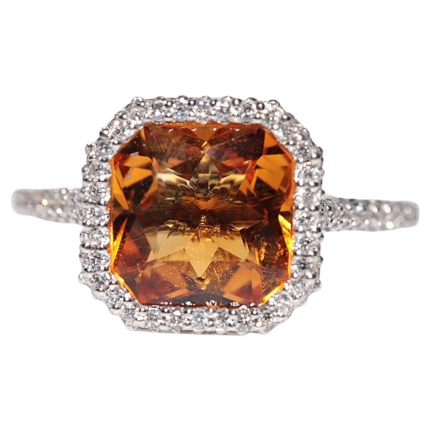 New Made 18k Gold Natural Diamond And Citrine Decorated Ring