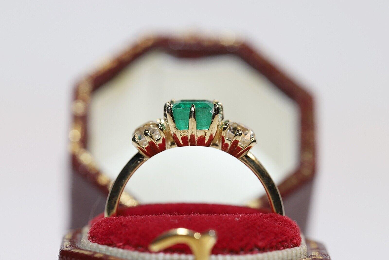 Old Mine Cut New Made 18k Gold Natural Diamond And Emerald Decorated Pretty Ring For Sale