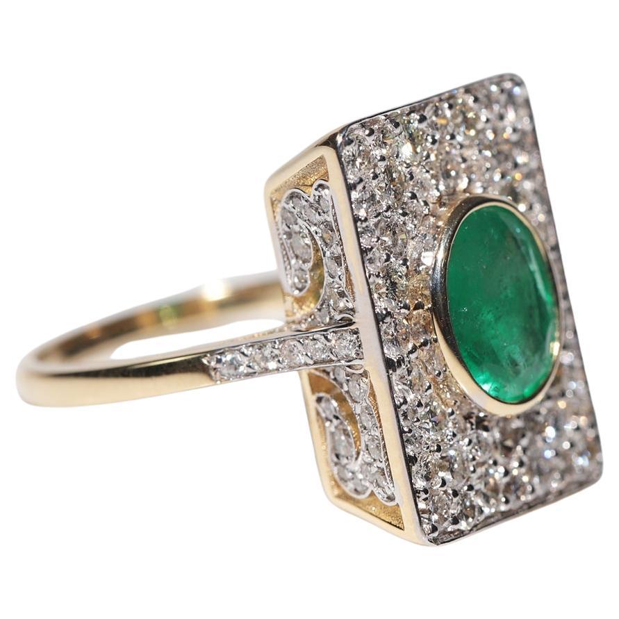 New Made 18k Gold Natural Diamond And Emerald Squre Style Ring For Sale