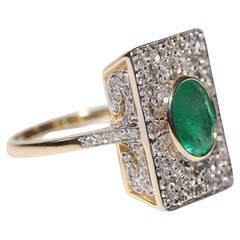 New Made 18k Gold Natural Diamond And Emerald Squre Style Ring