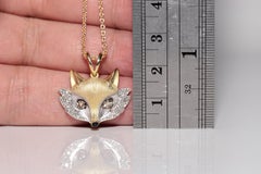 New Made 18k Gold Natural Diamond And Enamel Decorated Fox Pendant Necklace