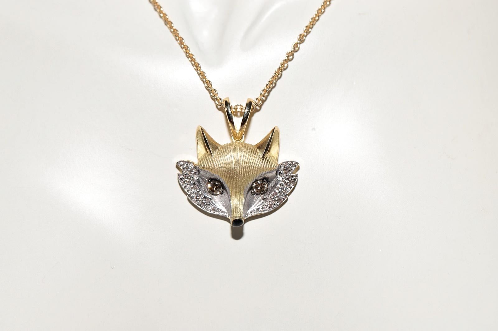 Collana con ciondolo a forma di volpe decorata con diamanti naturali e smalto, New Made 18k Gold In condizioni Nuovo in vendita a Fatih/İstanbul, 34