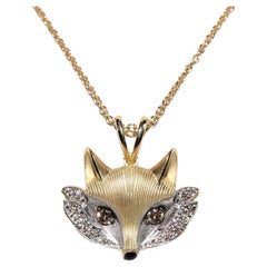 New Made 18k Gold Natural Diamond And Enamel Decorated Fox Pendant Necklace
