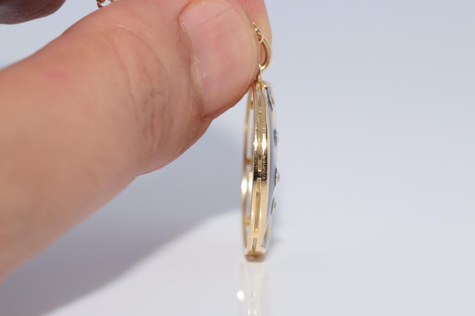 New Made Collier pendentif Moon en or 18k orné de diamants naturels et d'émail en vente 5