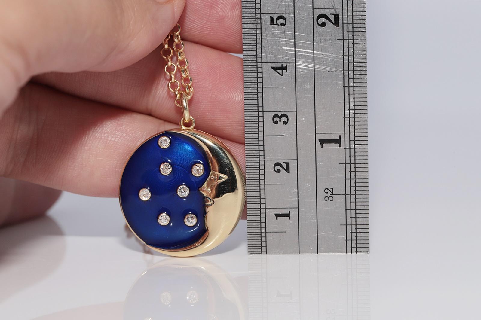 New Made Collier pendentif Moon en or 18k orné de diamants naturels et d'émail en vente 9