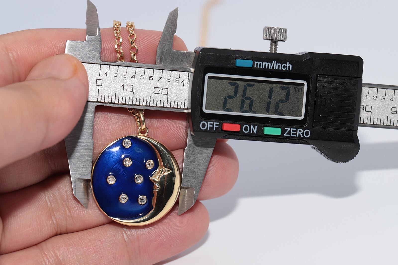 New Made Collier pendentif Moon en or 18k orné de diamants naturels et d'émail Neuf - En vente à Fatih/İstanbul, 34