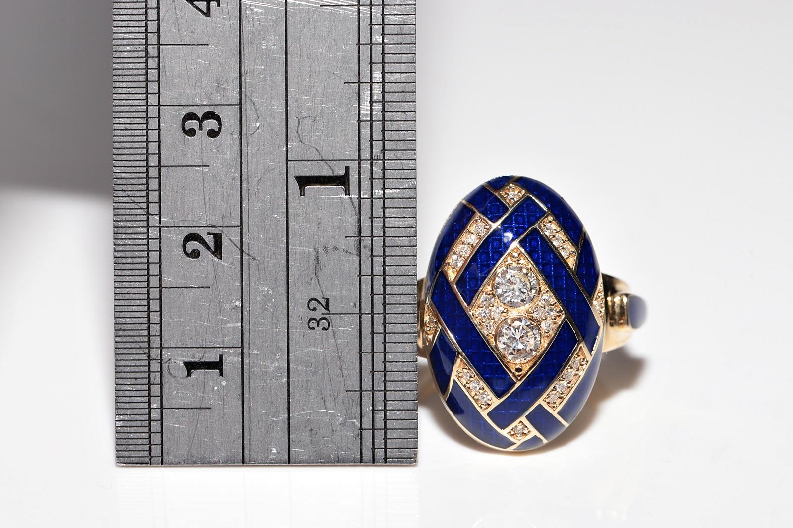 Oval Cut New Made 18k Gold Natural Diamond And Enamel Decorated Oval Ring For Sale
