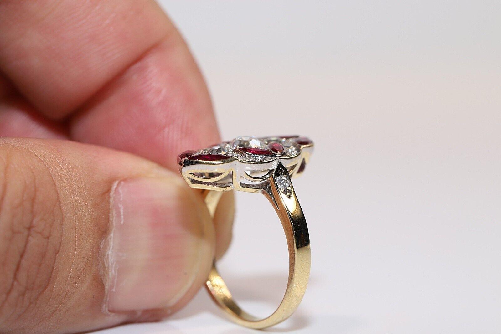 Diamante Natural Y  Anillo Navette Decorado con Rubí Corte Marquesa en venta 5