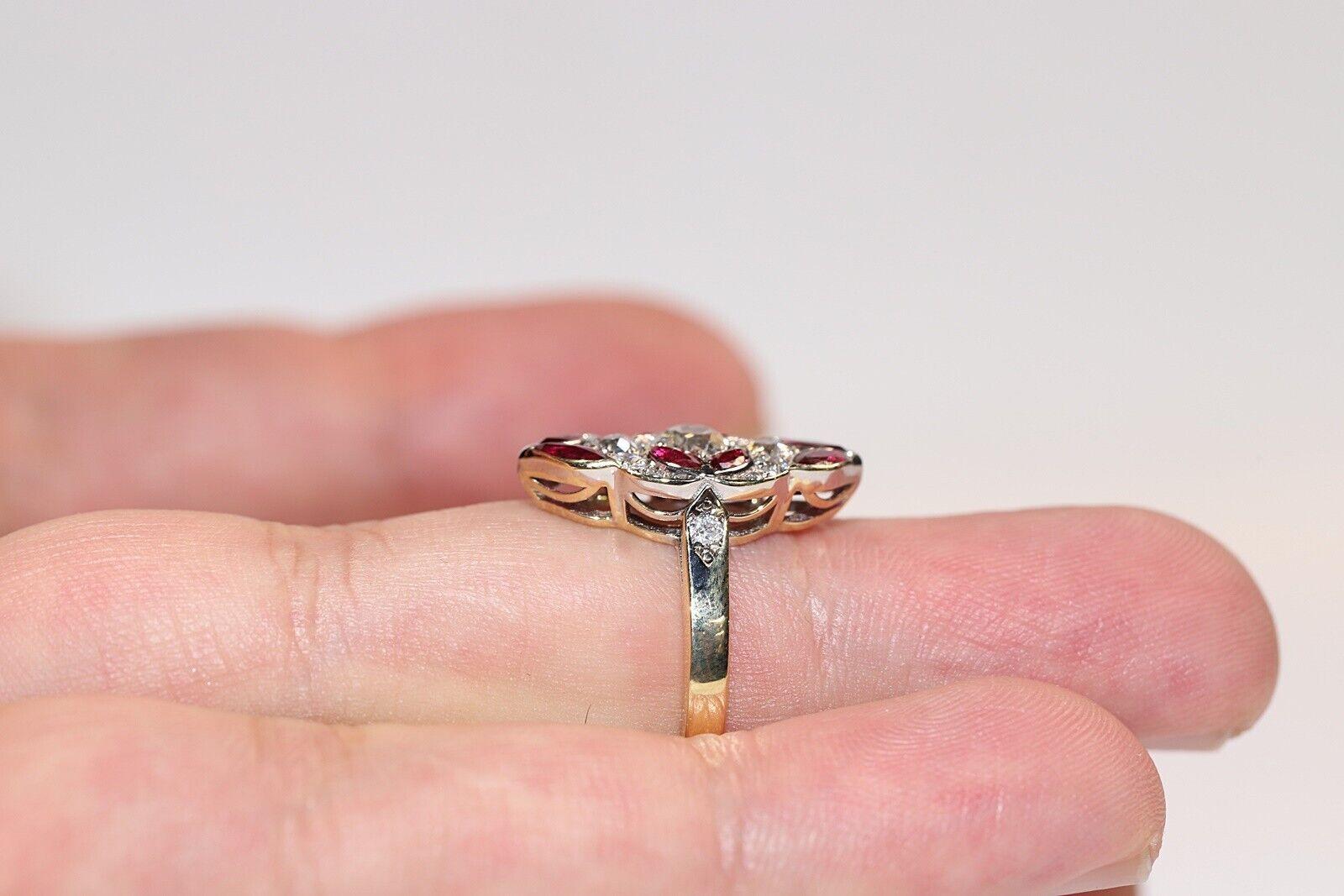 Diamante Natural Y  Anillo Navette Decorado con Rubí Corte Marquesa en venta 8