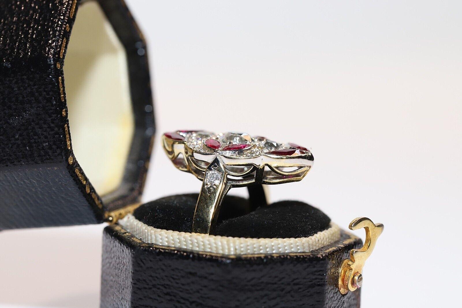 Diamante Natural Y  Anillo Navette Decorado con Rubí Corte Marquesa Moderno en venta