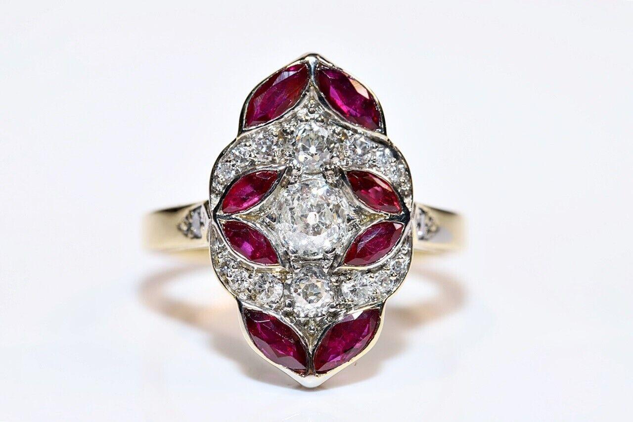 Diamante Natural Y  Anillo Navette Decorado con Rubí Corte Marquesa Talla antigua en venta