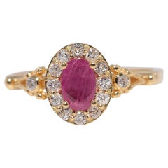 New Made 18k Gold Natural Diamond And Oval Cut Ruby Decorated Ring