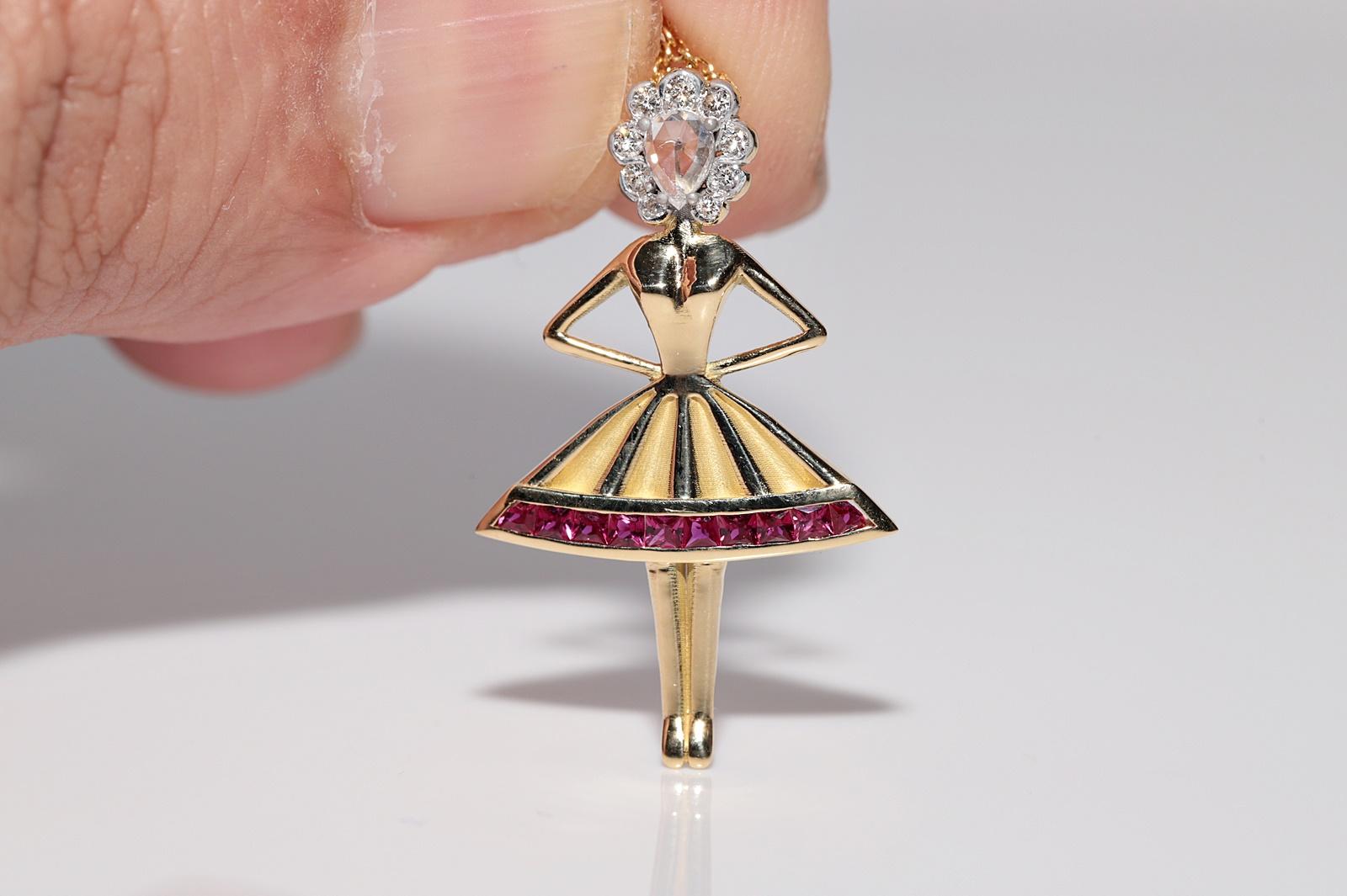 Collana con diamante naturale e rubino Ballerina Lady in oro 18k di nuova produzione in vendita 4