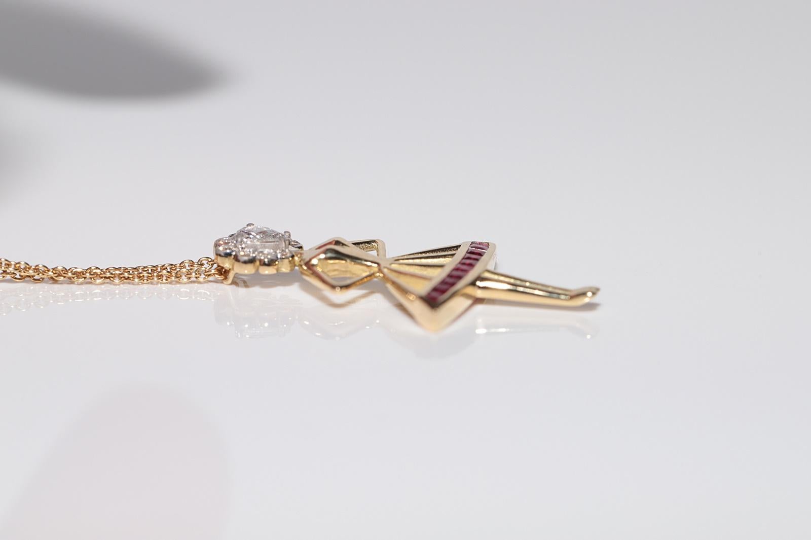 Collana con diamante naturale e rubino Ballerina Lady in oro 18k di nuova produzione in vendita 6