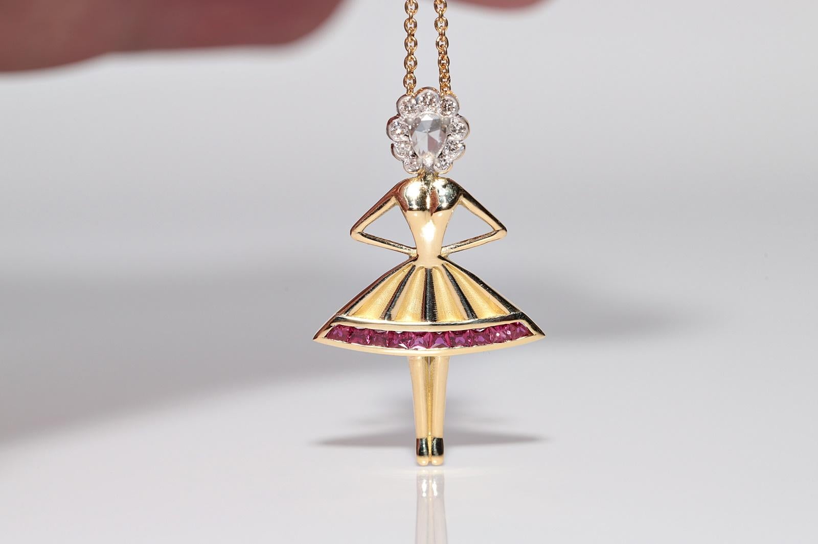 Collana con diamante naturale e rubino Ballerina Lady in oro 18k di nuova produzione In condizioni Nuovo in vendita a Fatih/İstanbul, 34