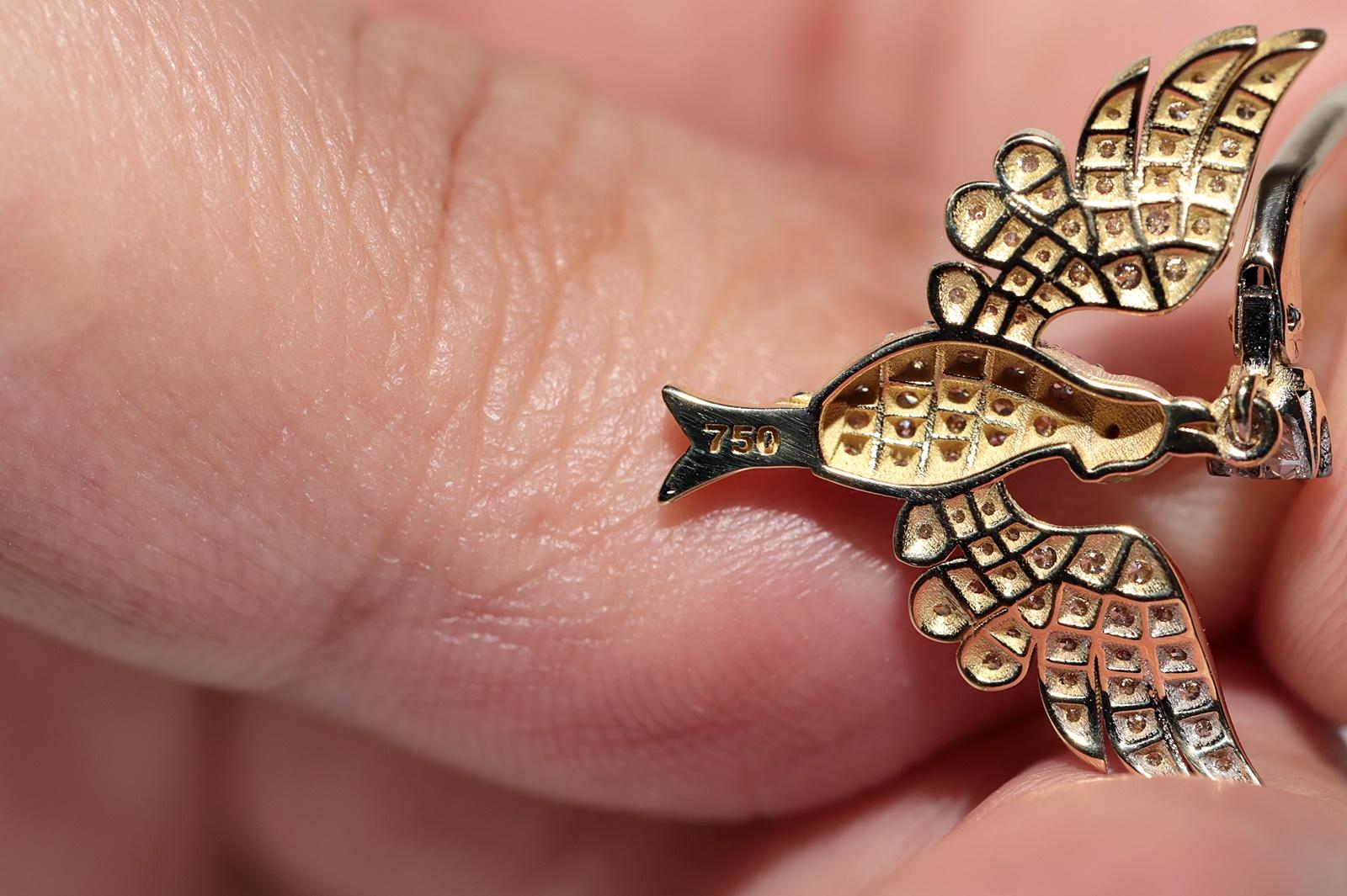 Pendiente de oro de 18 quilates con diamante natural y rubí decorado con pájaro en venta 5