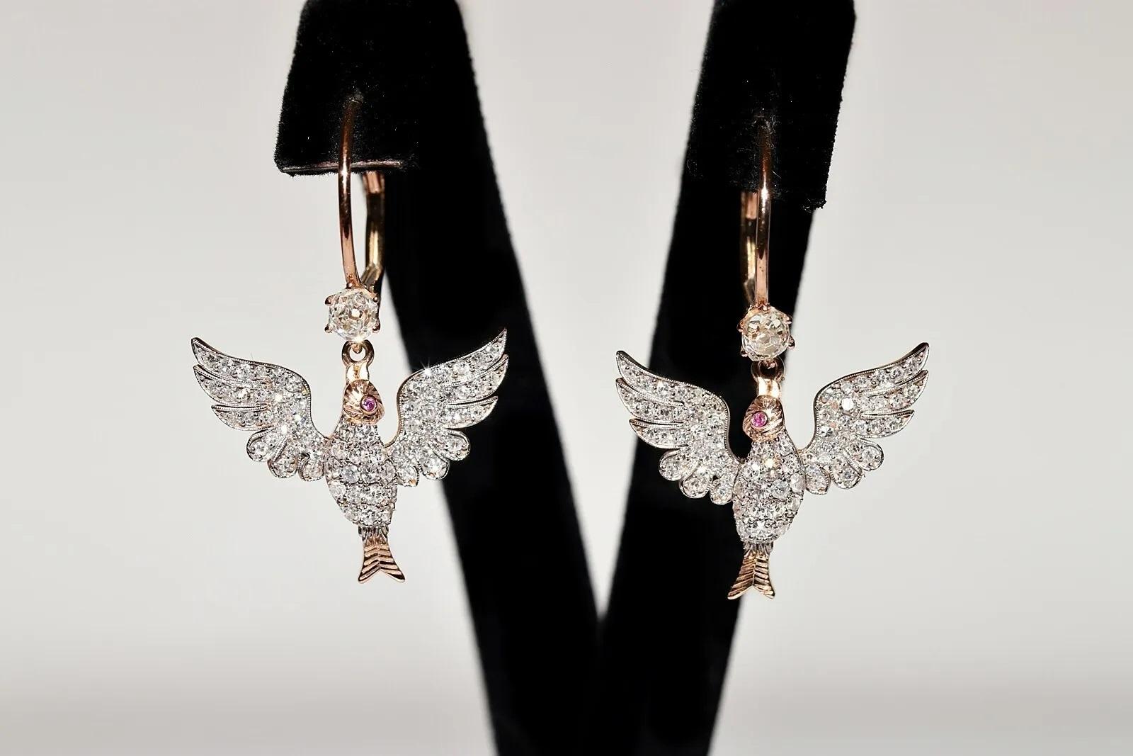 New Made 18k Gold Natural Diamond And Ruby Decorated Bird Earring For Sale 7