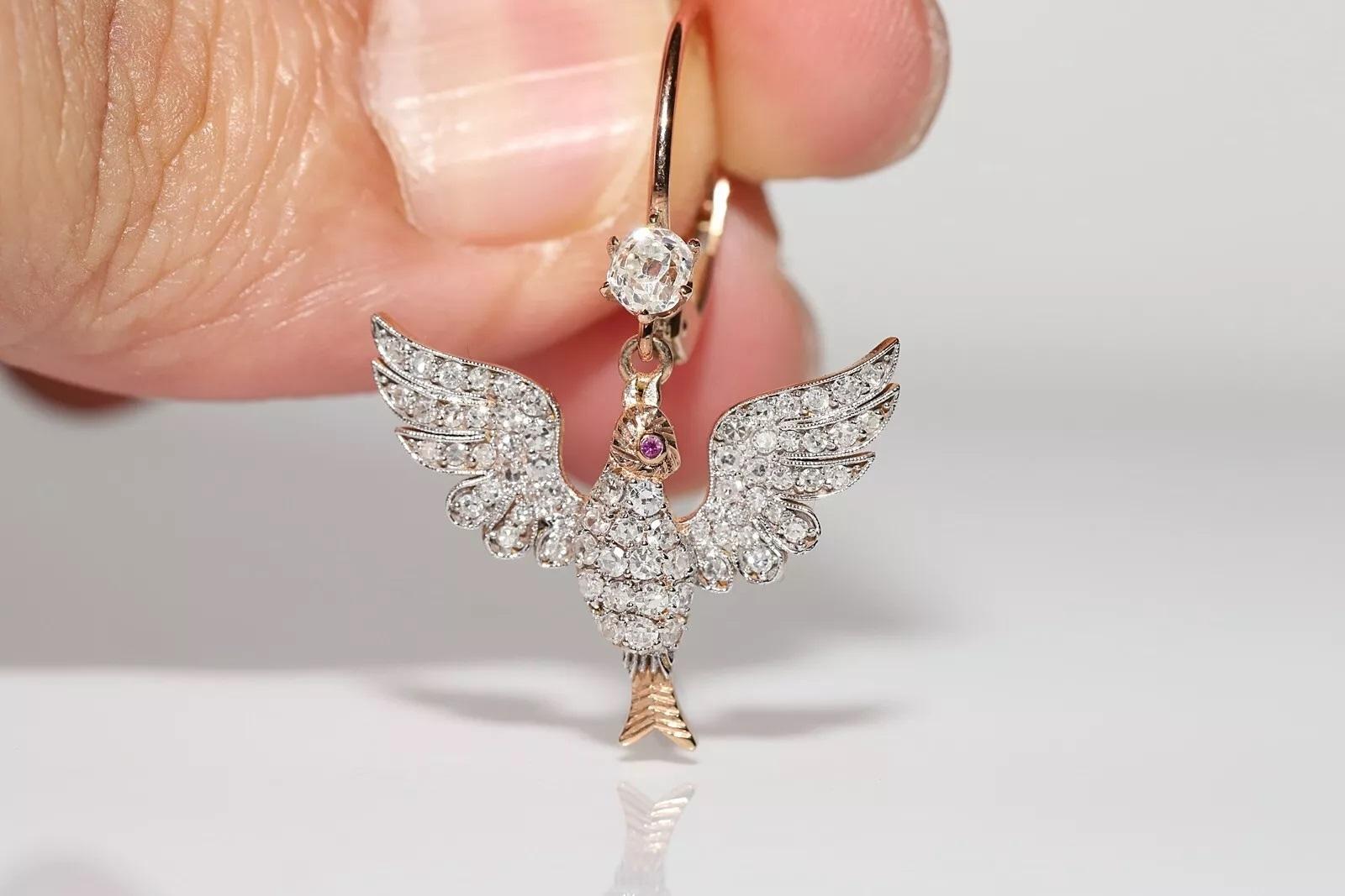 Brilliant Cut New Made 18k Gold Natural Diamond And Ruby Decorated Bird Earring For Sale