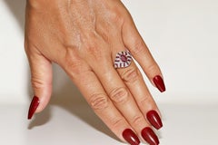 New Made 18k Gold Natural Diamond And Ruby Decorated Cocktail Ring