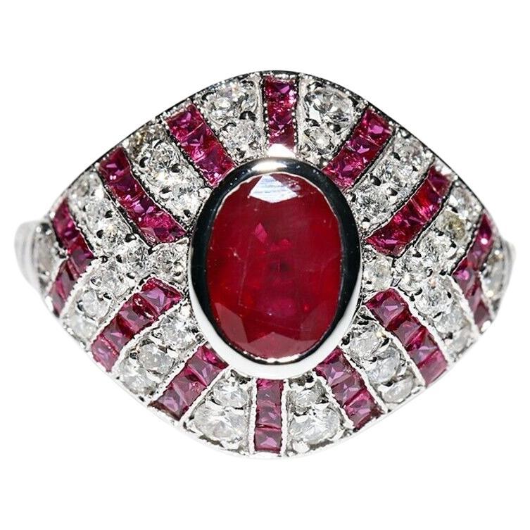 New Made 18k Gold Natural Diamond And Ruby Decorated Cocktail Ring 