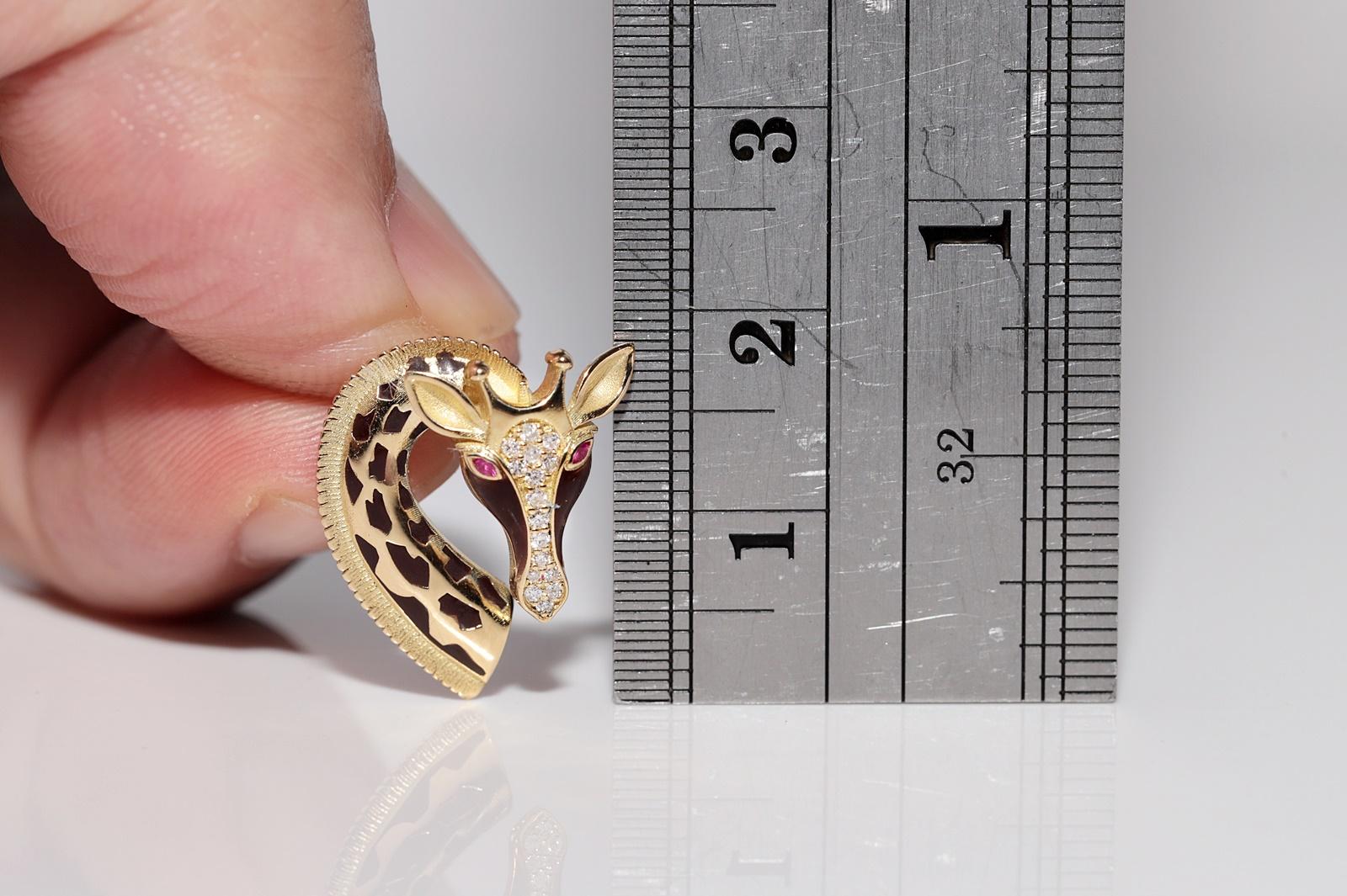 New Made Boucle d'oreille Girafe en or 18k, diamant naturel et rubis émaillé en vente 7