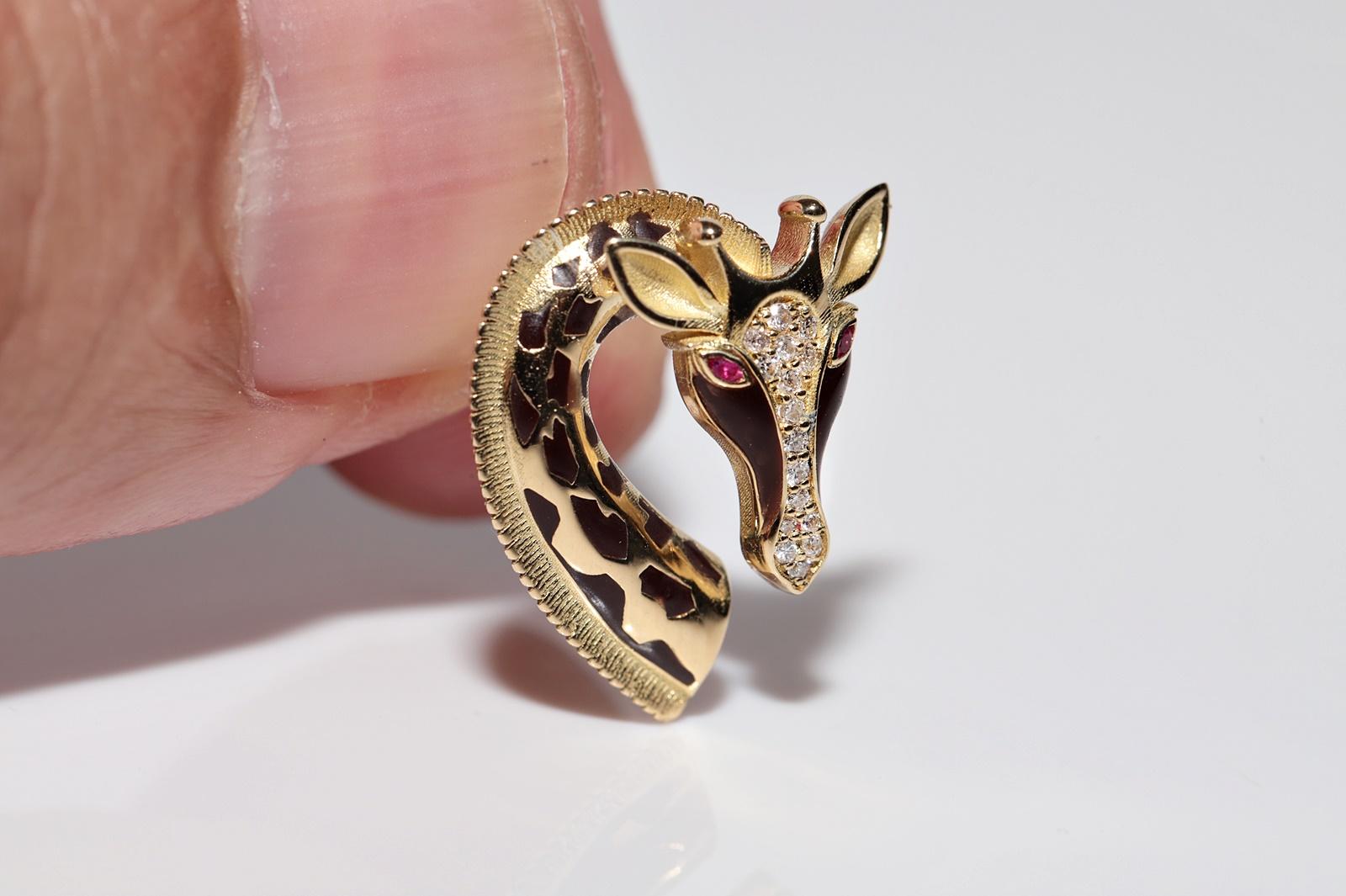 New Made Boucle d'oreille Girafe en or 18k, diamant naturel et rubis émaillé Pour femmes en vente